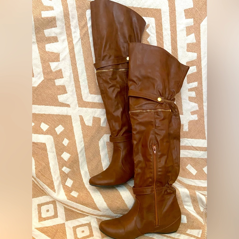 Cognac Flat Over the Knee Boot 8.5